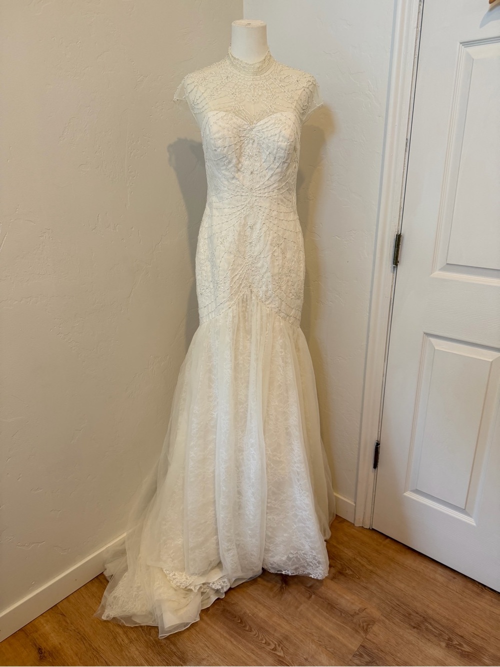 Galina Signature Cream Lace Bridal Gown with Embroidered Overlay